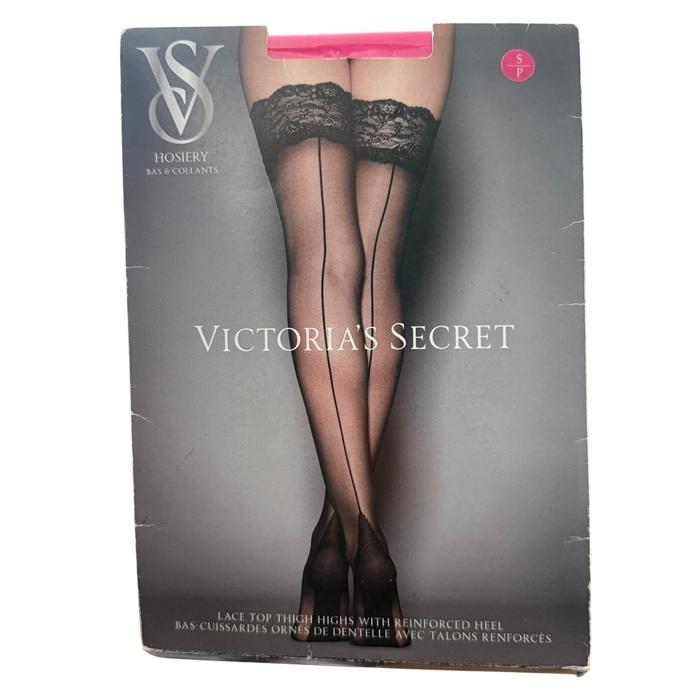 Victoria's Secret Lace Top Thigh Highs Back Seam Rhinestone Pink Stockings New